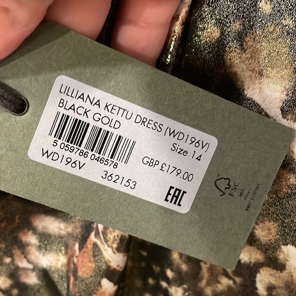 All Saints Lilliana Kettu Gold and Black Ruched Dress - Picture 7 of 16